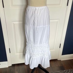 Venezia White Tiered Maxi Prairie Skirt Crochet Detail 100% Cotton Sz 26/28